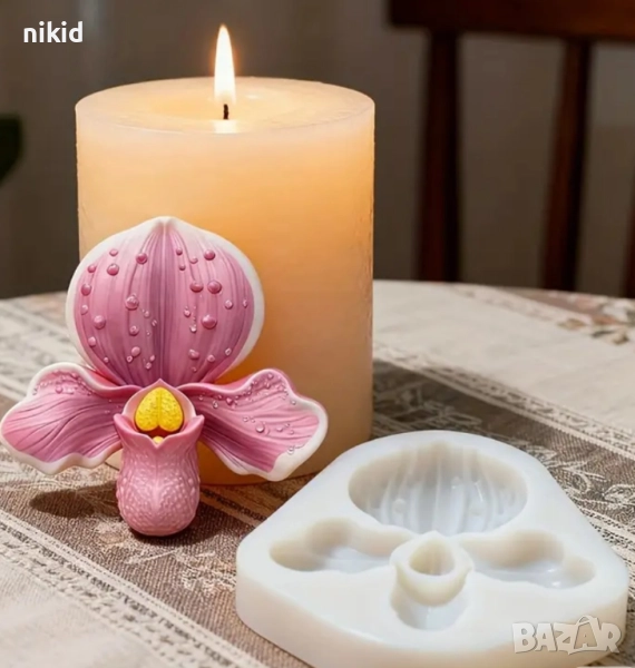 орхидея Пафиопедилум цвете силиконов молд форма фондан шоколад гипс, снимка 1