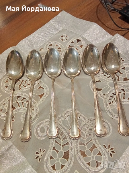 Продадени. Посребрени лъжици, немски 6 бр.цена 28 лв., снимка 1