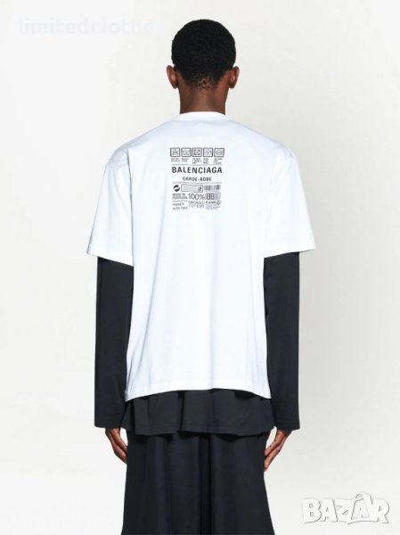 BALENCIAGA White Garde-Robe Care Label Logo Oversized Мъжка / Дамска Тениска size XS (М) и M (L), снимка 1