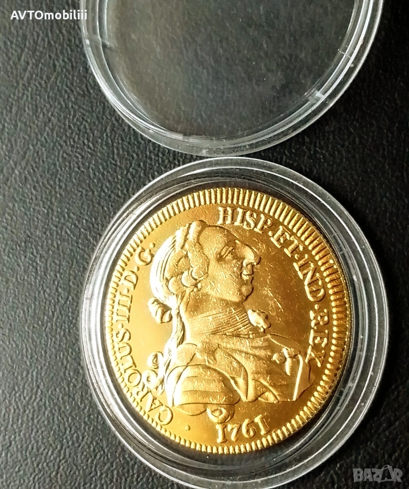 Позлатена средновековна испанска монета в капсула , снимка 1