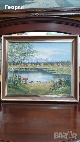 Уникална антикварна авторска картина пейзаж масло върху платно , снимка 1