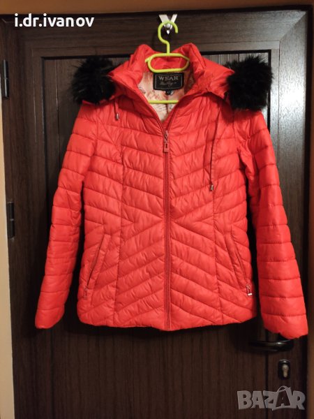червено дебело яке с качулка с пух, снимка 1