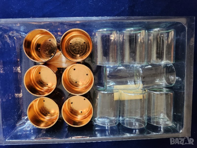 Комплект 6+2 немски чашки за шотове с подложка (подстакан), нови, неползвани, снимка 1