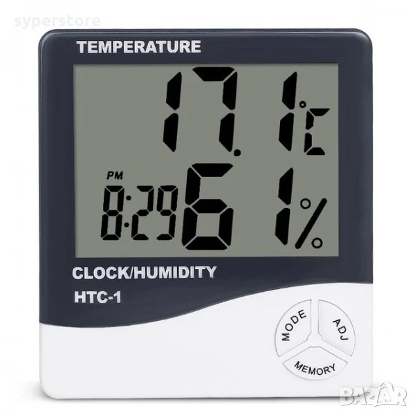 Термометър стаен Digital One SP00168 HTC-1 с фунции Часовник и Влажност на въздух, снимка 1