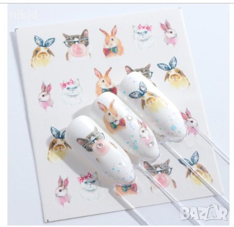 STZ-673 зайци заек коте татос ваденки слайдер водни стикери маникюр нокти, снимка 1