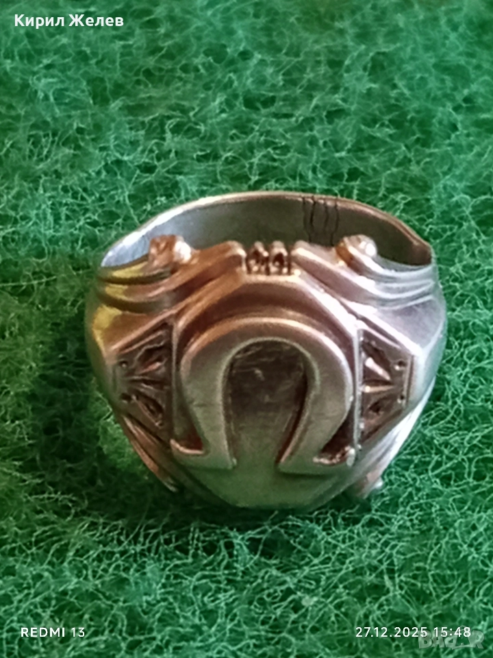 Сребърен пръстен с символ ОМЕГА орнаментиран майсторска ръчна изработка 37540, снимка 1