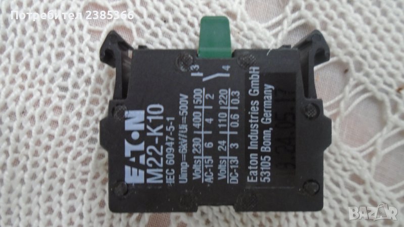 M22-K10 Контактен елемент, преден, 1NO/3A,6А , Eaton, снимка 1