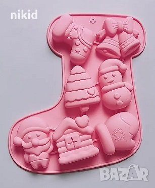 едри Коледни ръкавица елха къща камбани Дядо Снежен силиконов молд форма гипс сапун свещ шоколад , снимка 1