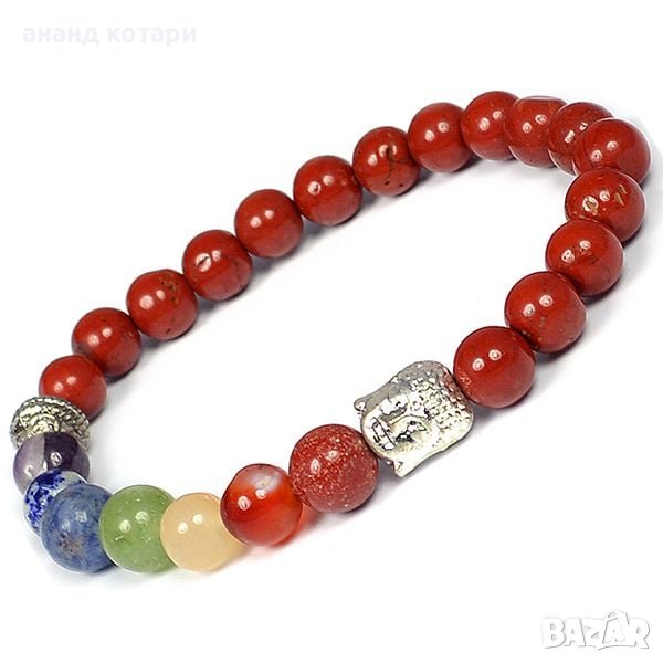 22. Гривна от червен яспис и 7 чакри, снимка 1