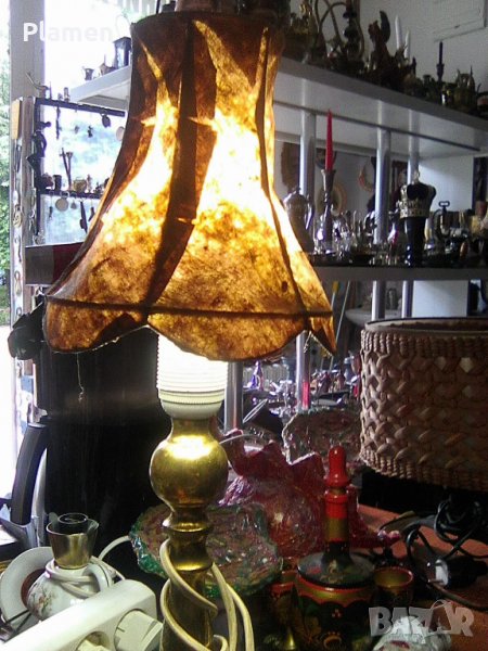 Настолна месингова лампа с абажур, снимка 1