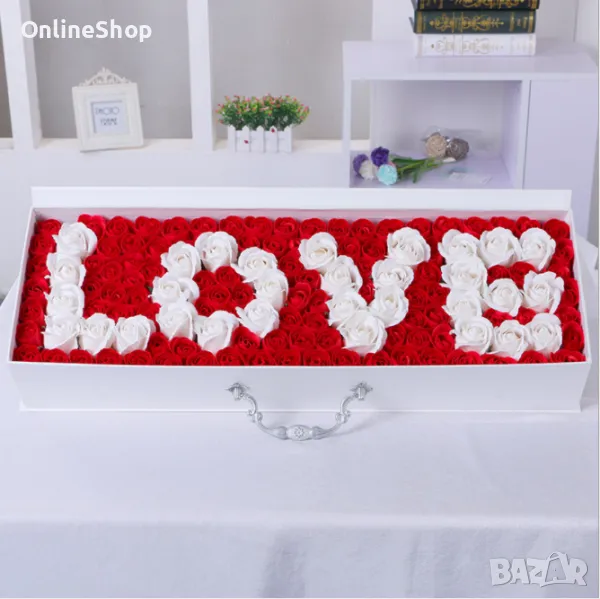 ПРОМО!!! Ароматизирани рози в кутия с текст LOVE
, снимка 1