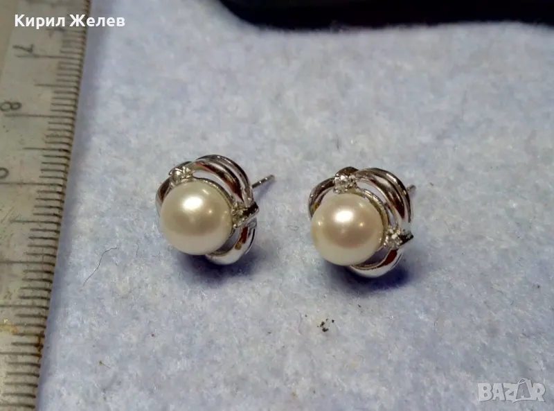 ПРЕКРАСНИ АЖУРНИ ПЕРЛЕНИ СРЕБЪРНИ ОБЕЦИ РОДИРАНО СРЕБРО 925 с НАТУРАЛНИ БЕЛИ ПЕРЛИ 49300, снимка 1