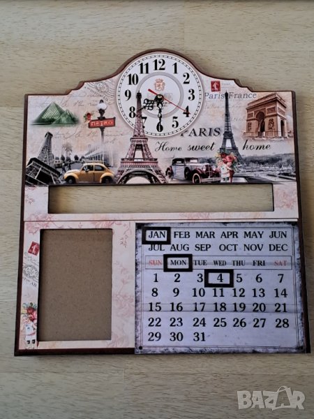 Стенен календар с часовник и снимка, снимка 1