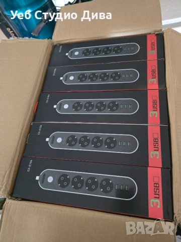 Разклонител с 3 USB порта и 4 гнезда 2500W с 2м кабел, снимка 3 - Друга електроника - 53339838