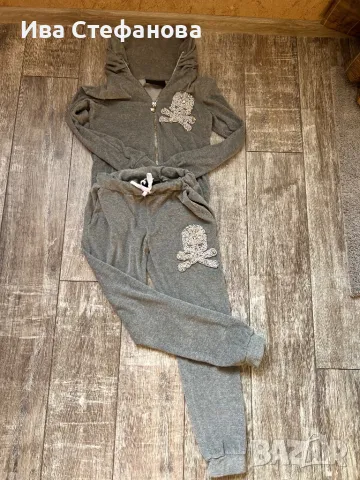 Уникален оригинален марков сет спортен комплект Philipp Plein сив памук silk череп камъни перли , снимка 4 - Спортни екипи - 47435922