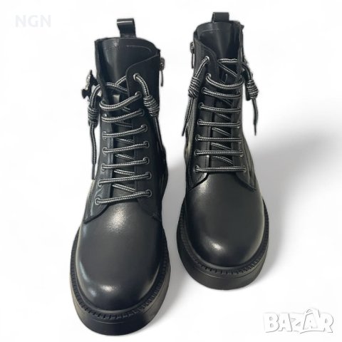 Дамски боти, естествена кожа в черен цвят с красив метален аксесоар, снимка 4 - Дамски боти - 43391531