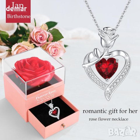 Колие със сърце и изкуствена червена роза MISUMOR за жени, снимка 2 - Колиета, медальони, синджири - 44083971
