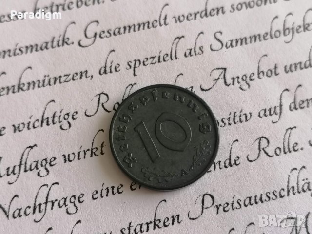 Райх монета - Германия - 10 пфенига | 1943г.; серия А, снимка 2 - Нумизматика и бонистика - 40376488