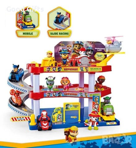 Голям комплект паркинг Пес Патрул на 3 етажа и 4 колички с кученца