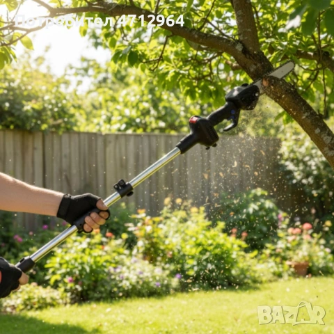 Акумулаторен мини верижен трион с телескопичен прът 21V – комплект за безопасно рязане на клони и дъ, снимка 3 - Градински инструменти - 53149403