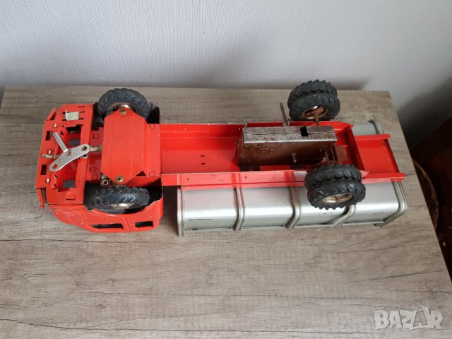 Голяма механична ламаринена играчка самосвал JOUSTRA 1958г, снимка 13 - Колекции - 36665641