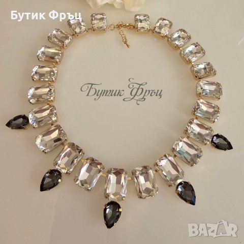 Колие Маринела бели кристали , снимка 2 - Колиета, медальони, синджири - 43474313