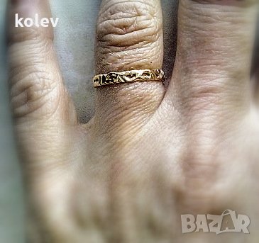златна халкичка с ажурни мотиви 1.14 грама, размер 56.5, снимка 4 - Пръстени - 11175477