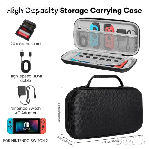 Твърд калъф за Nintendo Switch 2 с място за 12 игри и аксесоари, снимка 2 - Калъфи, кейсове - 53481155