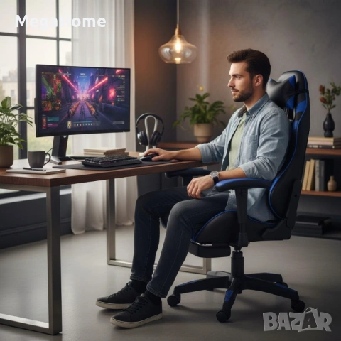 Геймърски стол Primaveo с Масажна функция, Прибираща се поставка за крака и Възглавници, снимка 3 - Столове - 53449856