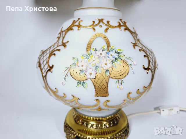 Голяма настолна лампа, ръчно рисувана с метална основа , снимка 6 - Настолни лампи - 49694672