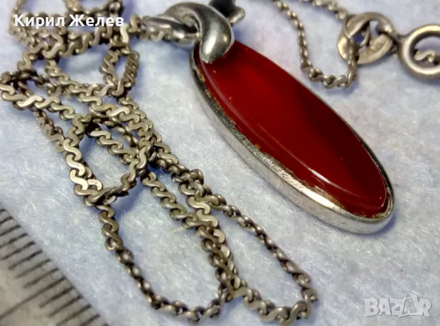 ПРЕЛЕСТНО СРЕБЪРНО КОЛИЕ ВЕРИЖКА със СКЪПОЦЕНЕН СРЕБЪРЕН ПЕНДАНТ СРЕБРО 925 с ШЛИФОВАН КАРНЕОЛ 40602, снимка 6 - Колиета, медальони, синджири - 50342278