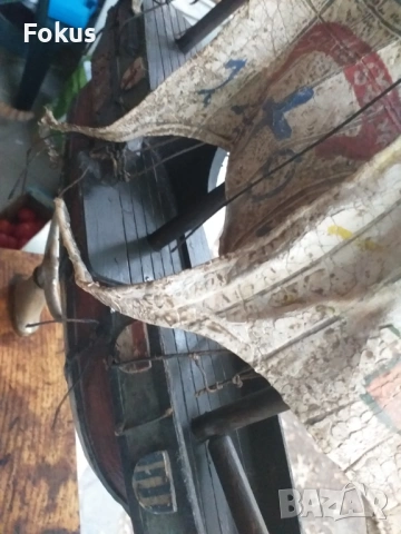 Стар голям дървен кораб Santa Maria с кожени платна, снимка 6 - Антикварни и старинни предмети - 53461833