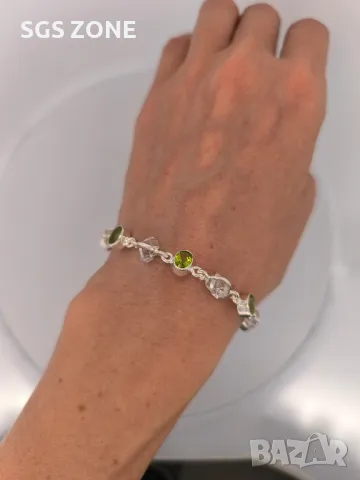 Сребърна Гривна с Естествени Камъни от Тайланд, снимка 5 - Гривни - 49844614