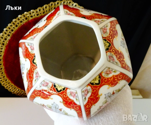 Урна,ваза,буркан японски порцелан Eiwa Kinsei,злато,птици. , снимка 3 - Вази - 51826085