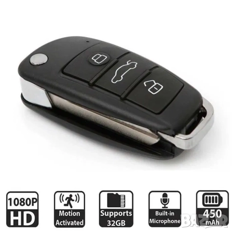 Скрита камера в ключ за автомобил с нощно виждане FULL HD