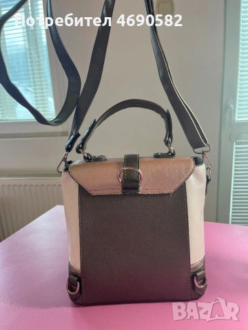 Чанта от естествена кожа в бяло, розово и сиво, снимка 7 - Чанти - 53045138