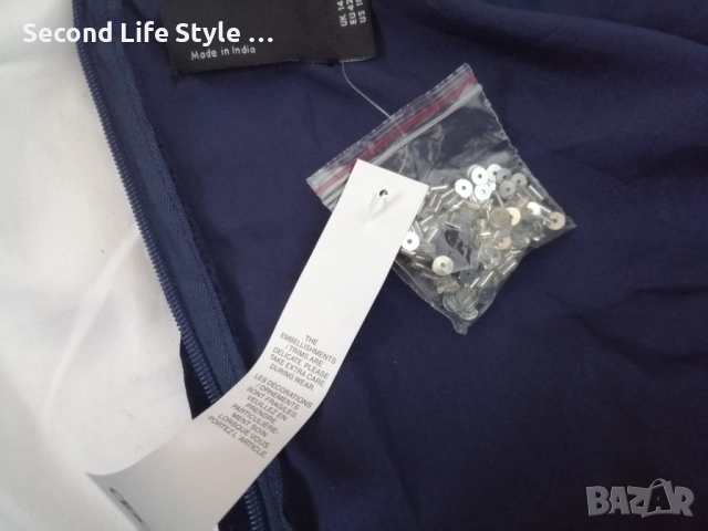 Нова дамска елегантна ASOS DESIGN midi рокля от тъмносиньо кадифе, р-р L, снимка 17 - Рокли - 52923698