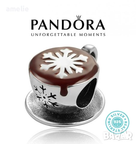 Талисман Pandora сребро 925 Cup of snowflake coffee. Колекция Amélie, снимка 1 - Гривни - 38165396