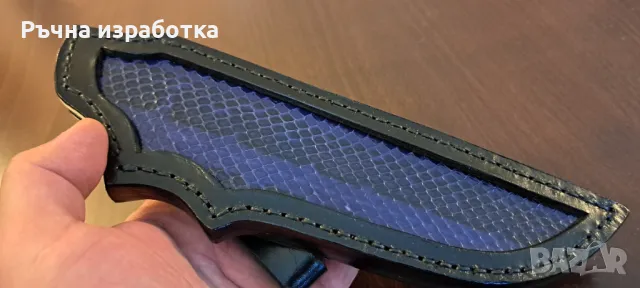 Кания естествена кожа с вложка от змийска кожа телешки бланк нож лов, снимка 5 - Ножове - 48077684