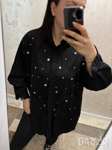 Дълга риза с камъни Универсален/овърсай модел , снимка 2 - Ризи - 50922467