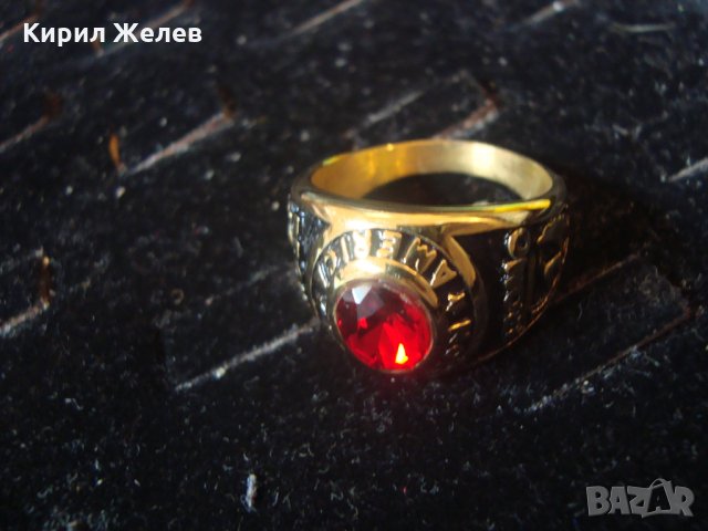 АМЕРИКАНСКИ КОЛЕЖАНСКИ РЯДЪК ПОЗЛАТЕН ПРЪСТЕН от БЛАГОРОДНА СТОМАНА с ФАСЕТИРАН РУБИН 17127, снимка 14 - Пръстени - 33050249