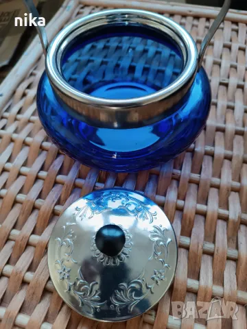 Чисто нова захарница от кобалтово стъкло, снимка 2 - Други ценни предмети - 48577414