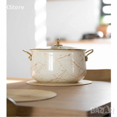 Тенджера Goldmann GM 8017-26B, 26см., Емайл, Индукция, Бял/Старо злато, снимка 4 - Съдове за готвене - 52507737