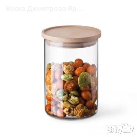 Стъклен буркан с бамбуков капак Ø10 x 10 см, 700 мл, снимка 5 - Други - 51130779
