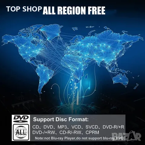 Ceihoit DVD плейър HDMI за телевизор, мини 1080P HD DVD CD/диск плейър с HDMI/AV изход, вклю. кабели, снимка 6 - Друга електроника - 48494795