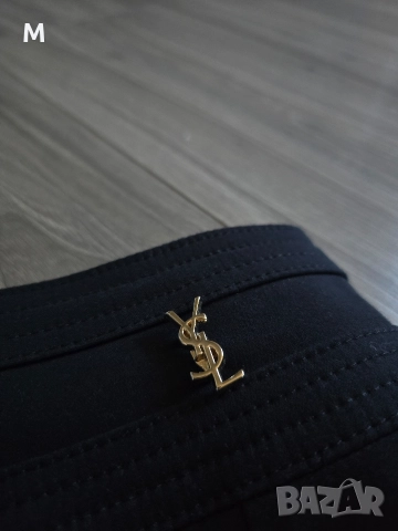 Жесток чер дамски панталон Yves Saint Laurent + златни брошки , снимка 5 - Панталони - 52926903