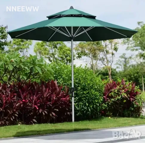 Плажен / Градински чадър с двоен таван против повдигане от вятър, снимка 2 - Градински мебели, декорация  - 48990736