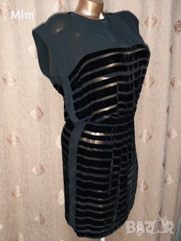 Custommade M Черна прозрачна рокля с ивици от плюш , снимка 7 - Рокли - 40524632