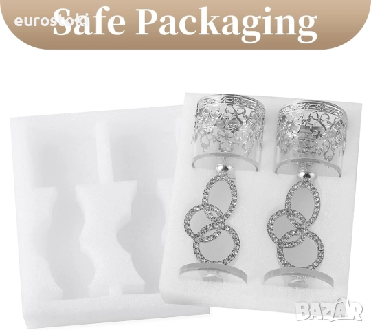 Свещник Sziqiqi, пакет от 2 сребърни поставки за чаени свещички, стъклени,  за сватба, маса за хране, снимка 5 - Други - 51657648