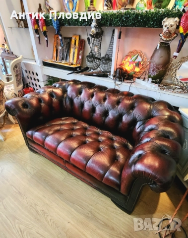 Кожен диван Chesterfield – тъмно бордо, снимка 6 - Дивани и мека мебел - 52849529